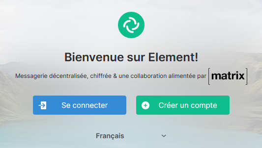 écran de d'accueil d'element web